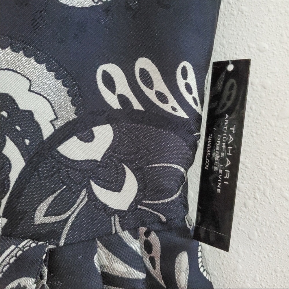 NWT Tahari ASL Navy Silver Paisley Brocade Dress - Picture 3 of 9